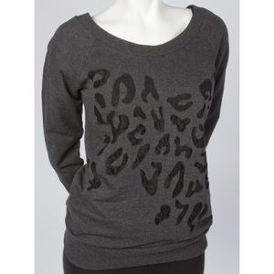 Gray Leopard Print Sweater with Lace Detail